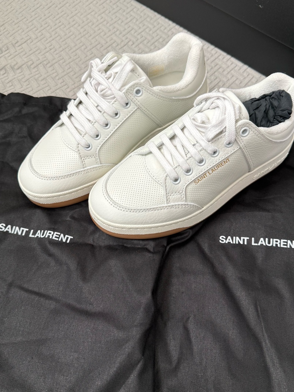 Saint Laurent Off-White Leather Low-Top Sneakers with Gum Sole